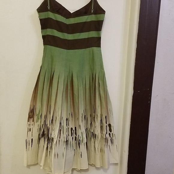 BCBGMaxAzria Olive and Beige Artistic Midi Dress - Picture 2 of 4